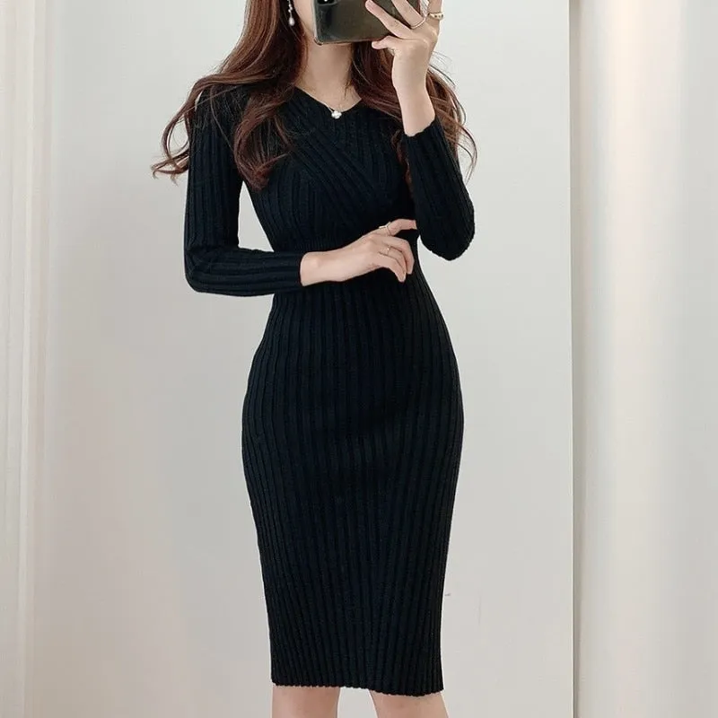 Vintage Long Graceful Sleeve Knitted Dress
