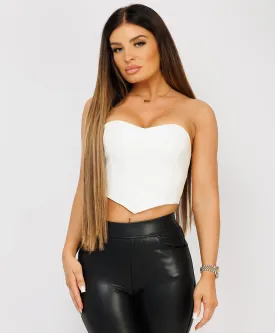 White Faux Leather Corset Crop Top