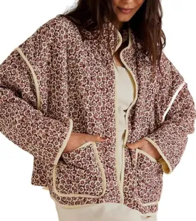 Women's Cropped Floral Quilted Jacket Lightweight Open Front Padded Puffer Coat