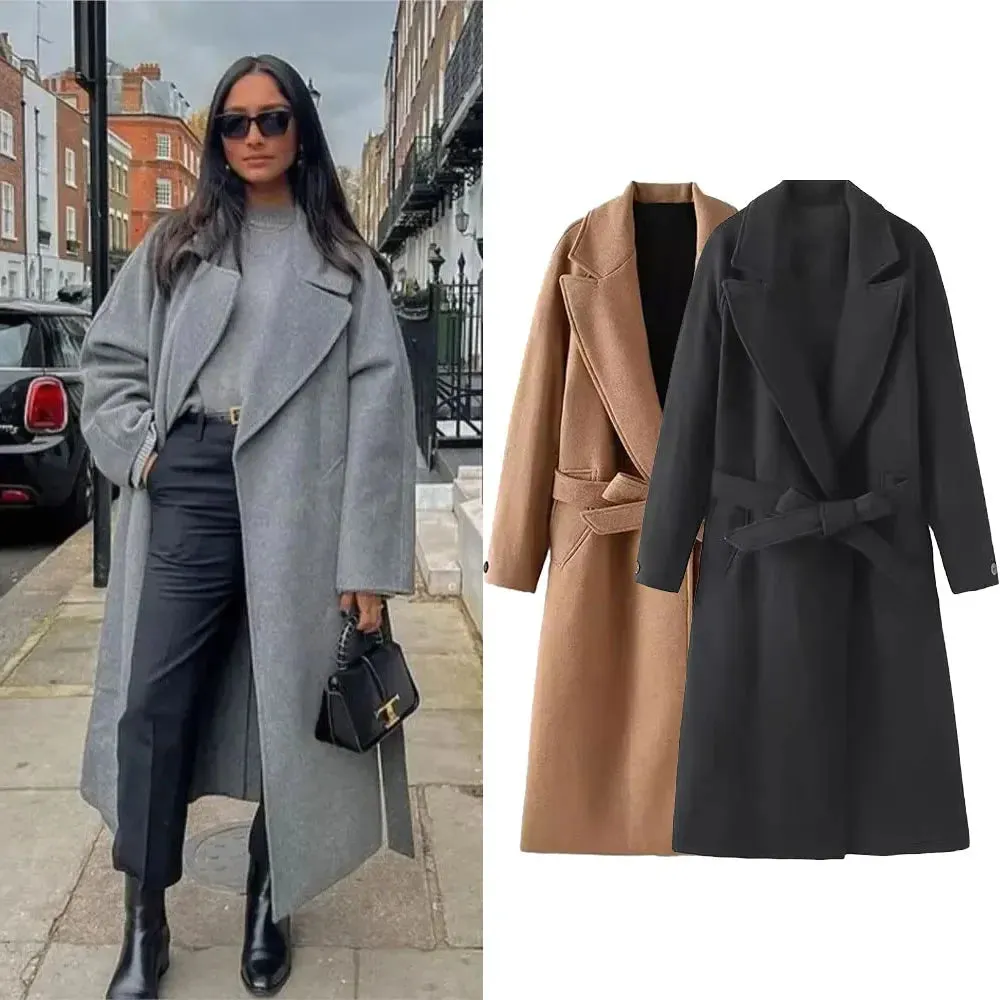 Women's Elegant Belted Warm Long Winter Coat | Ideal for Autumn/Winter