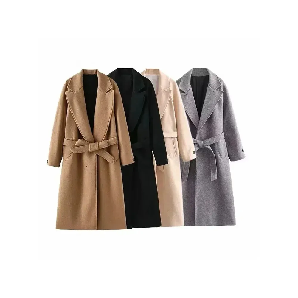 Women's Elegant Belted Warm Long Winter Coat | Ideal for Autumn/Winter