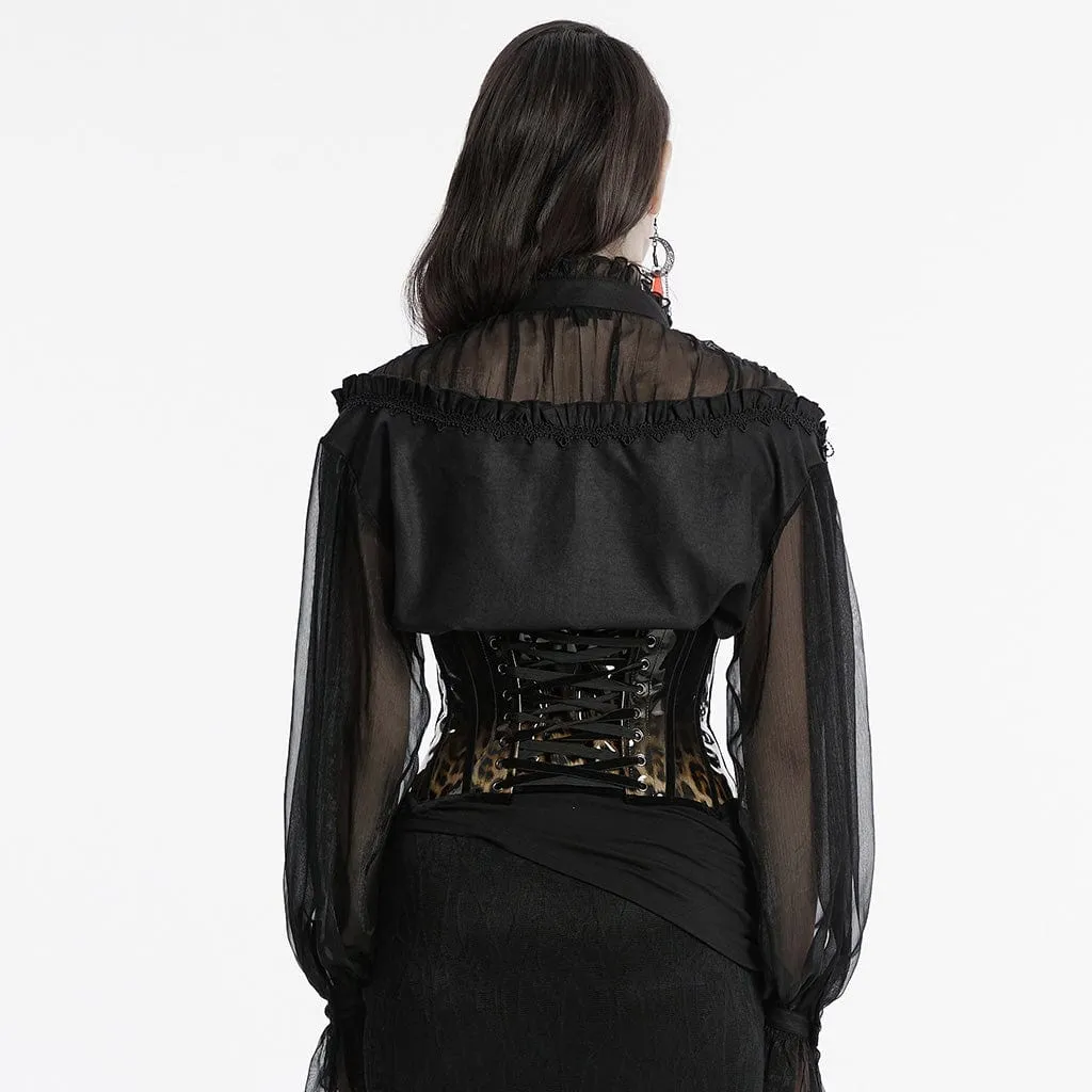 Women's Gothic Leopard Patent Leather Underbust Corset Coffee