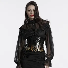 Women's Gothic Leopard Patent Leather Underbust Corset Coffee