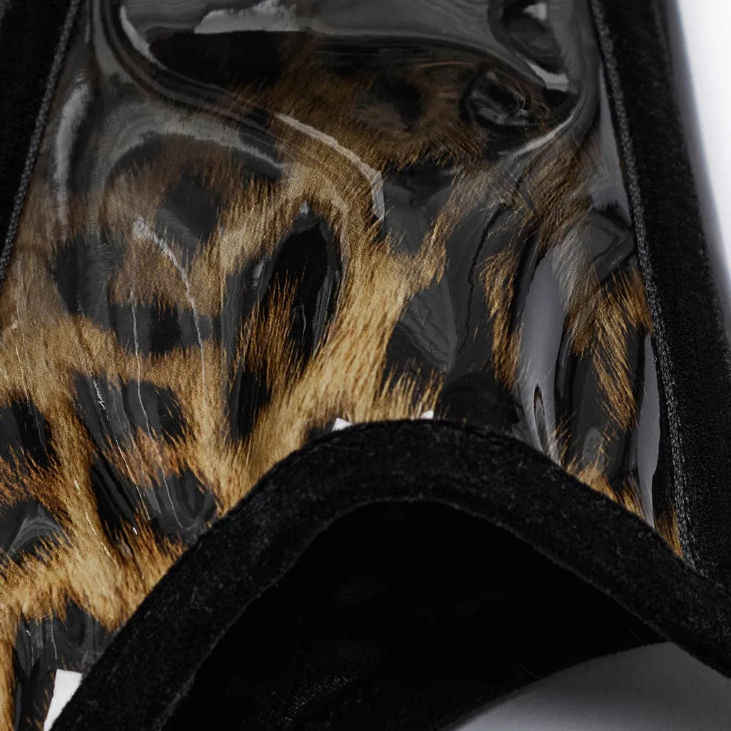 Women's Gothic Leopard Patent Leather Underbust Corset Coffee