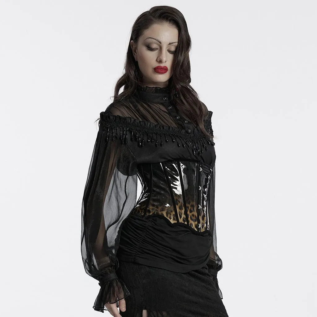 Women's Gothic Leopard Patent Leather Underbust Corset Coffee