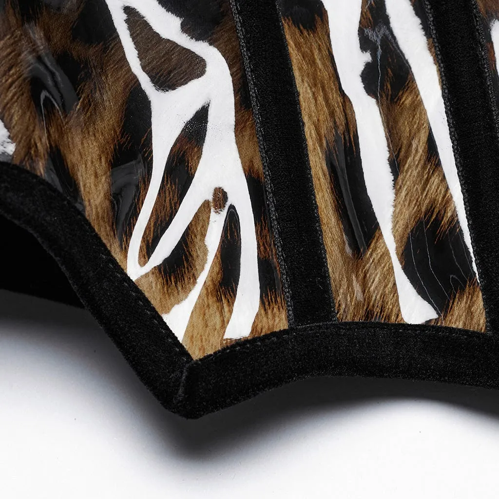 Women's Gothic Leopard Patent Leather Underbust Corset Coffee