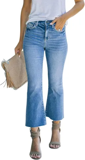 Women's High Waisted Crop Flare Jeans for Women Cropped Bell Bottom Jeans for Women Denim Pants with Live Hem