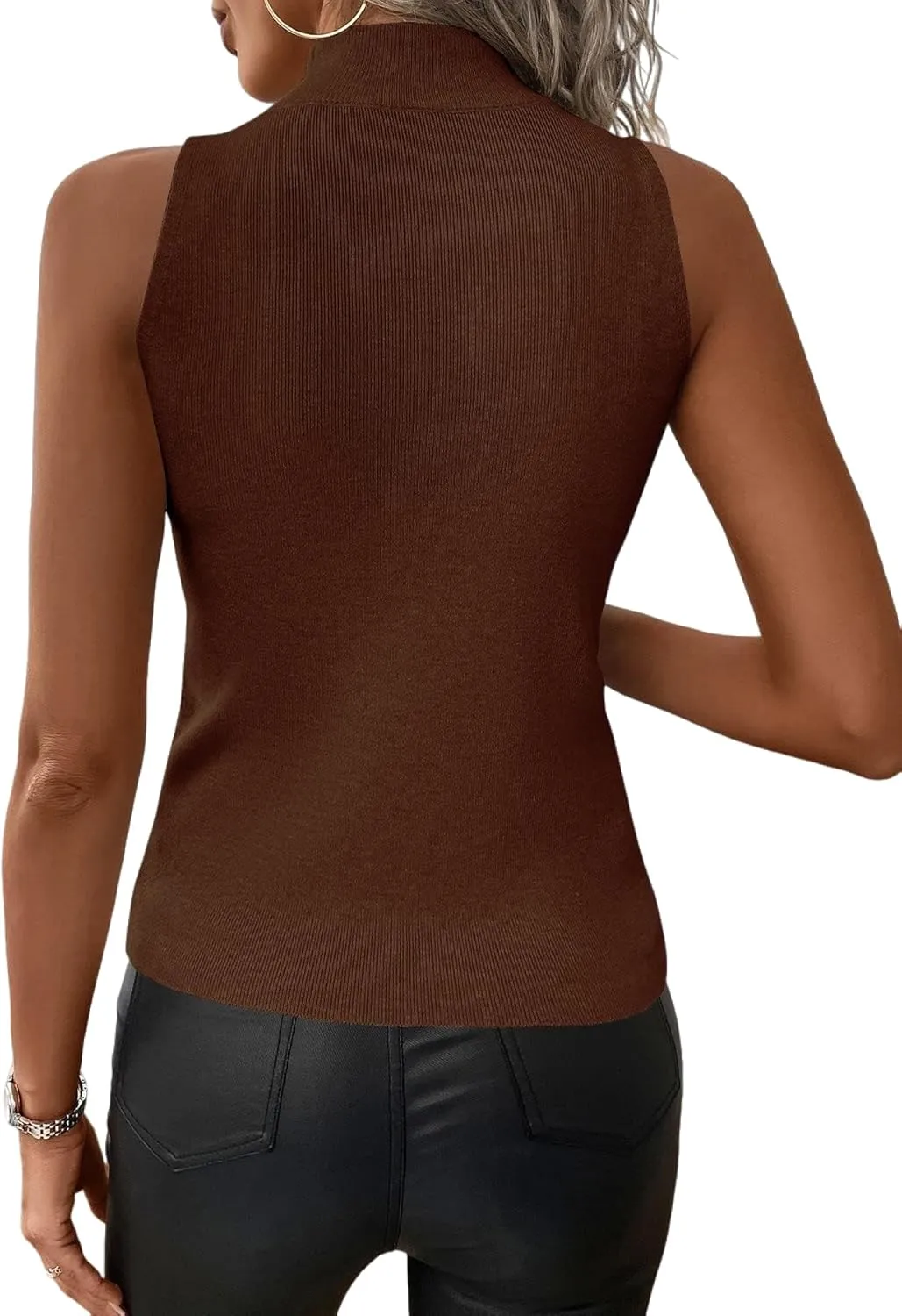 Women's Mock Turtle Neck Tank Tops Slim Fit Ribbed Knit Sleeveless Tops Casual Cami Vest Shirts