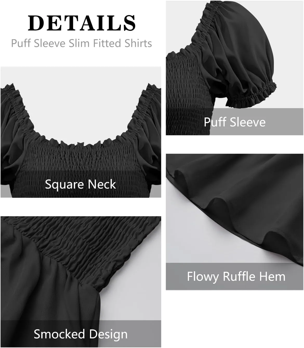Womens Puff Short Sleeve Babydoll Tops 2025 Summer Smocked Square Neck Peplum Blouse Loose Fit Ruffle Dressy Tee Shirts