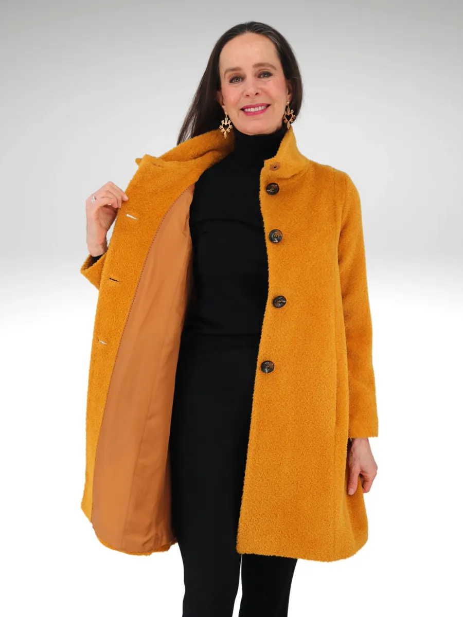 Women's SURI Alpaca Boucle Mid-Length Coat - Saffron