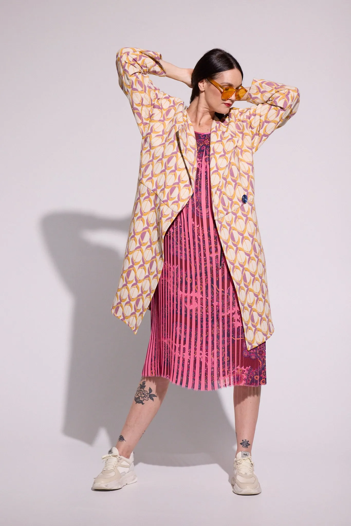 WORLD 5591 Pharaoh Coat Cream Magenta Orange Geometric