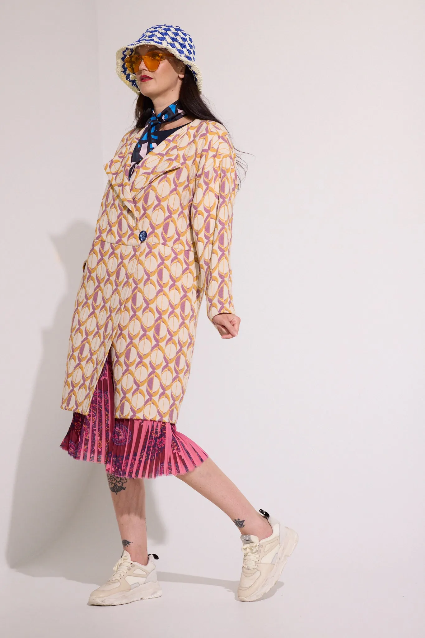 WORLD 5591 Pharaoh Coat Cream Magenta Orange Geometric