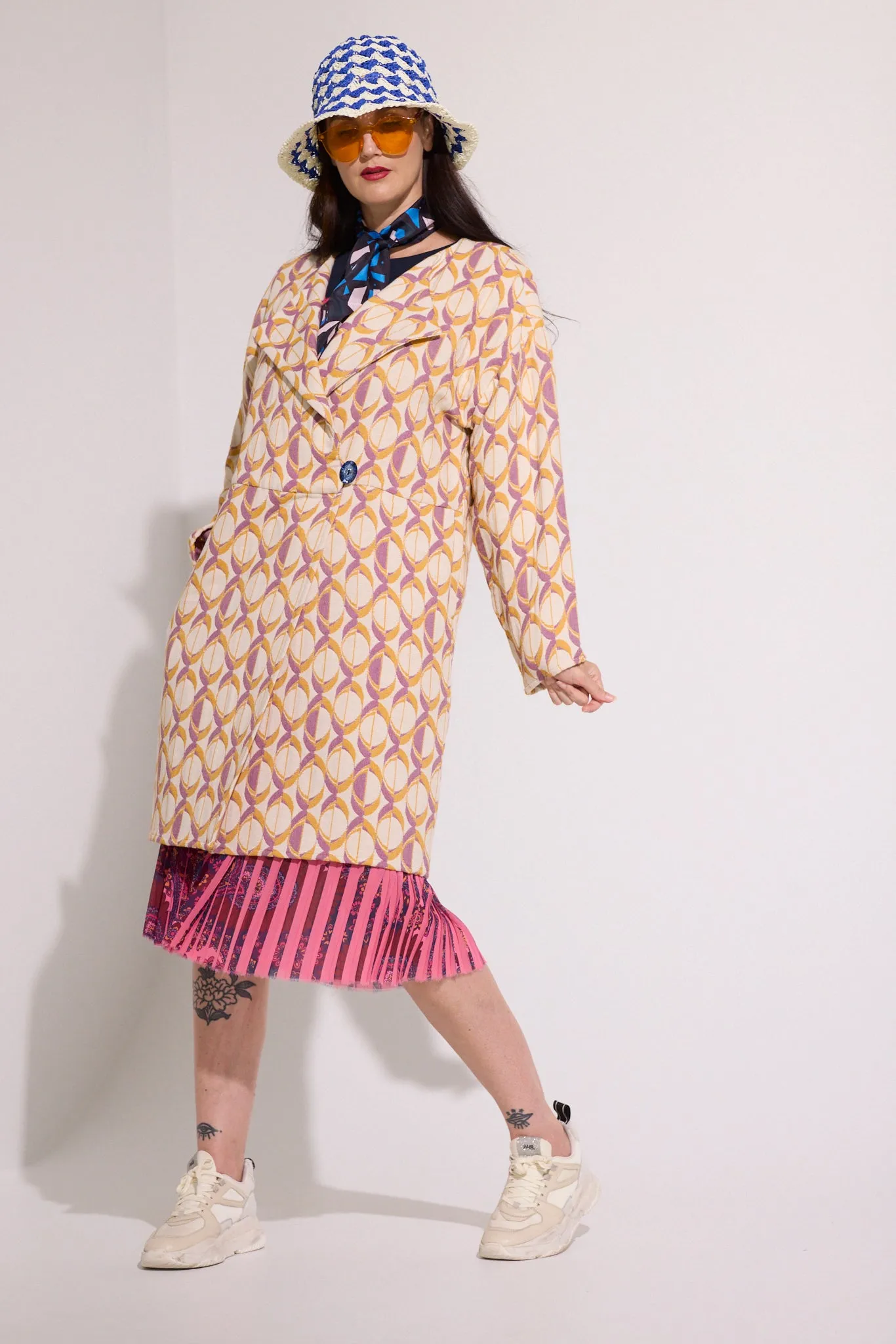 WORLD 5591 Pharaoh Coat Cream Magenta Orange Geometric