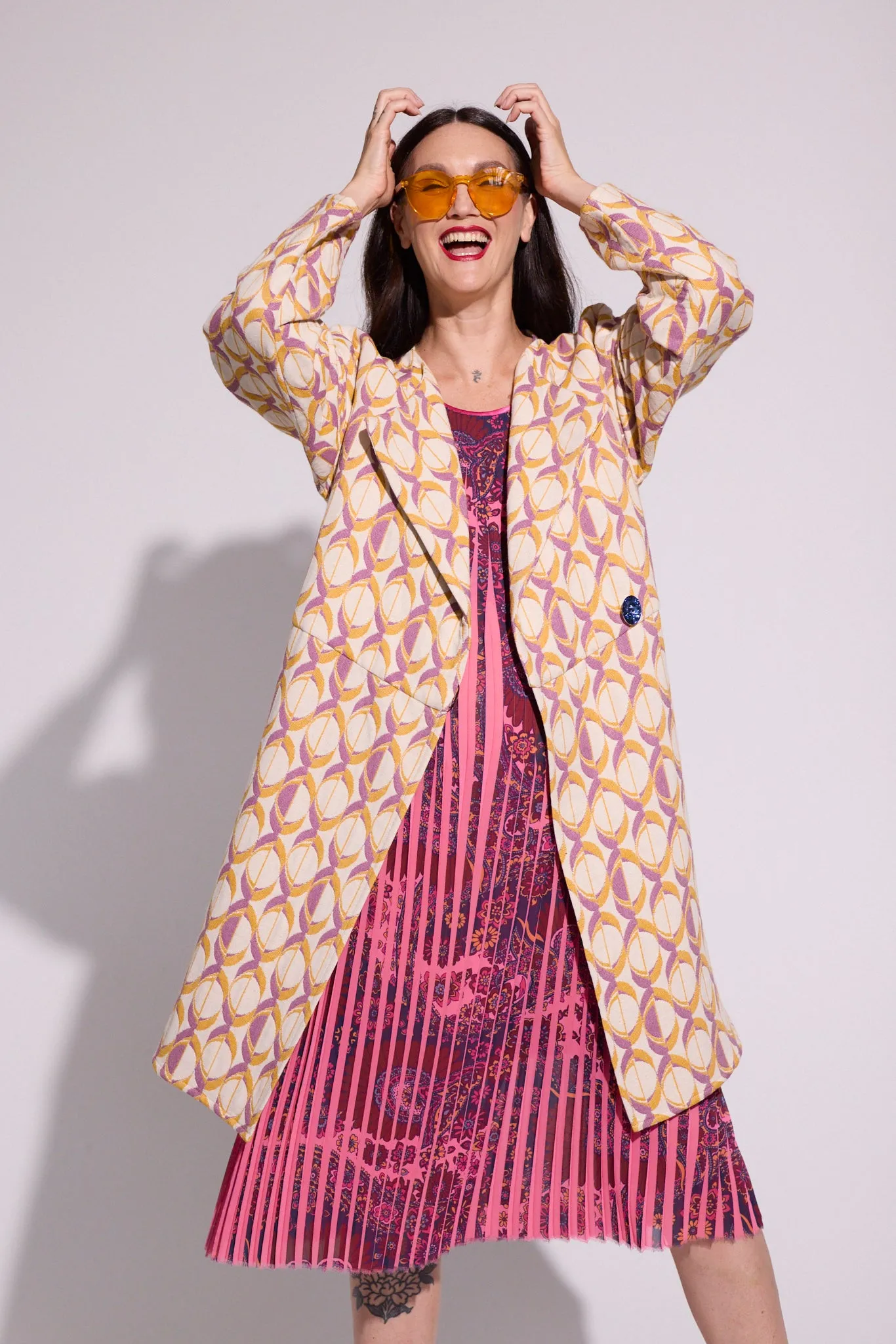 WORLD 5591 Pharaoh Coat Cream Magenta Orange Geometric