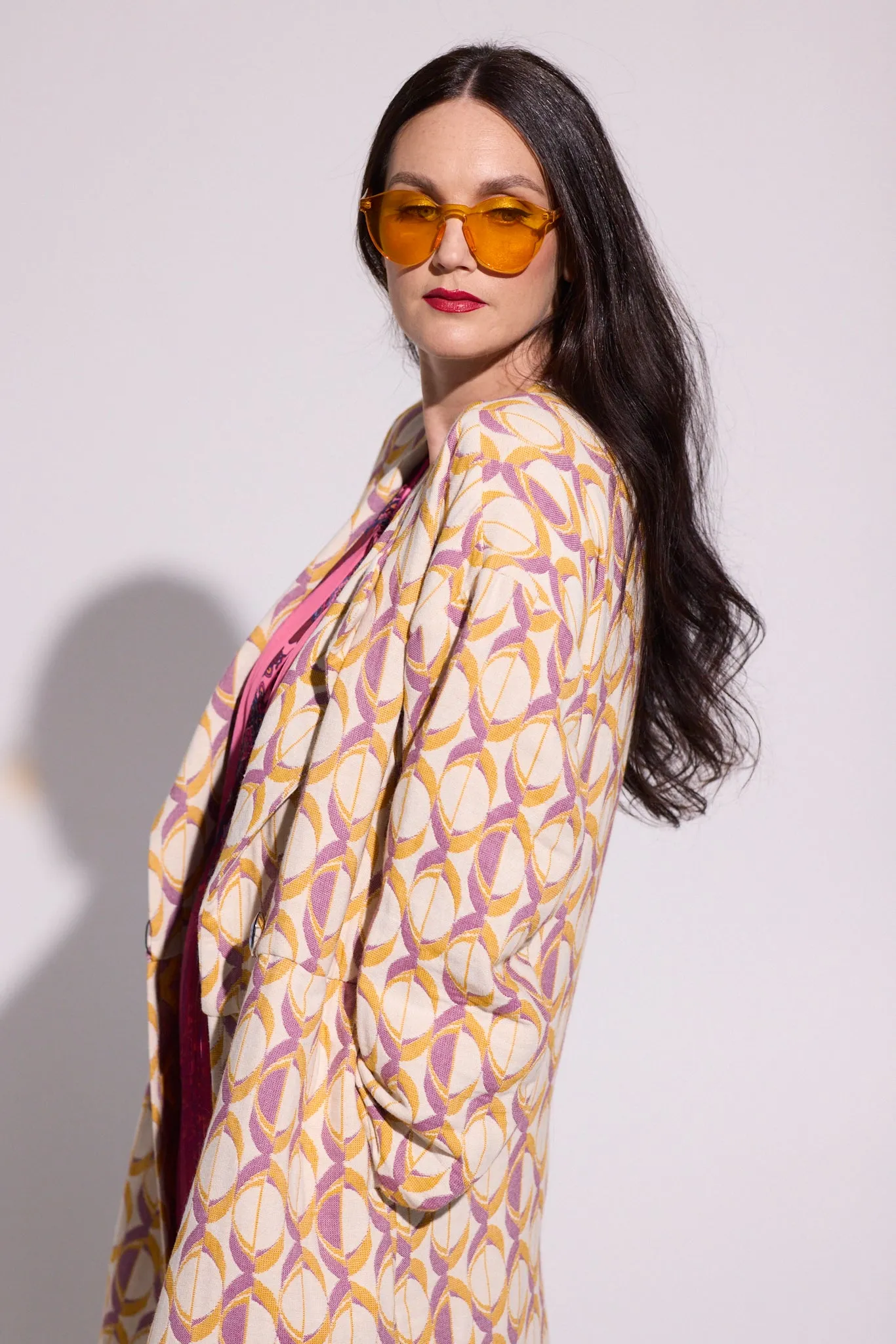 WORLD 5591 Pharaoh Coat Cream Magenta Orange Geometric