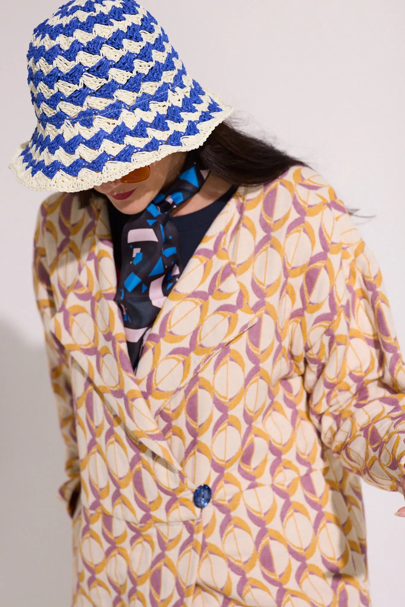 WORLD 5591 Pharaoh Coat Cream Magenta Orange Geometric