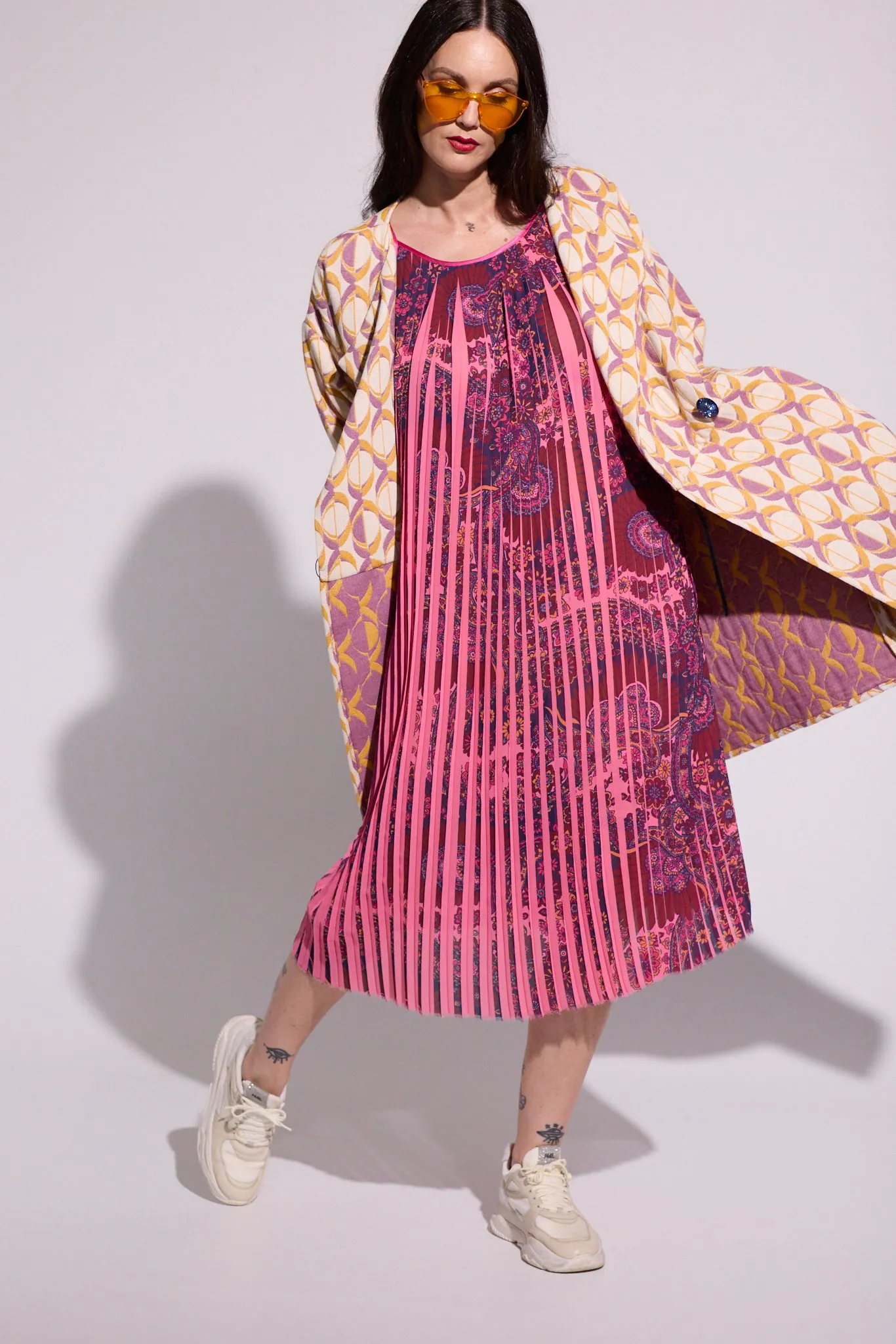 WORLD 5591 Pharaoh Coat Cream Magenta Orange Geometric