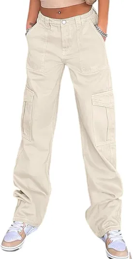 WZIKAI Cargo Pants for Women High Waisted Casual Pants Baggy Wide Leg Trousers Y2K Streetwear with 6 Pockets