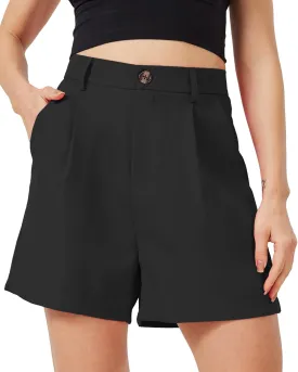 XinYangNi Casual Shorts for Women Dressy Summer Elastic Waist Back Pleated Wide Leg Tailored Work Trouser Shorts with Pockets