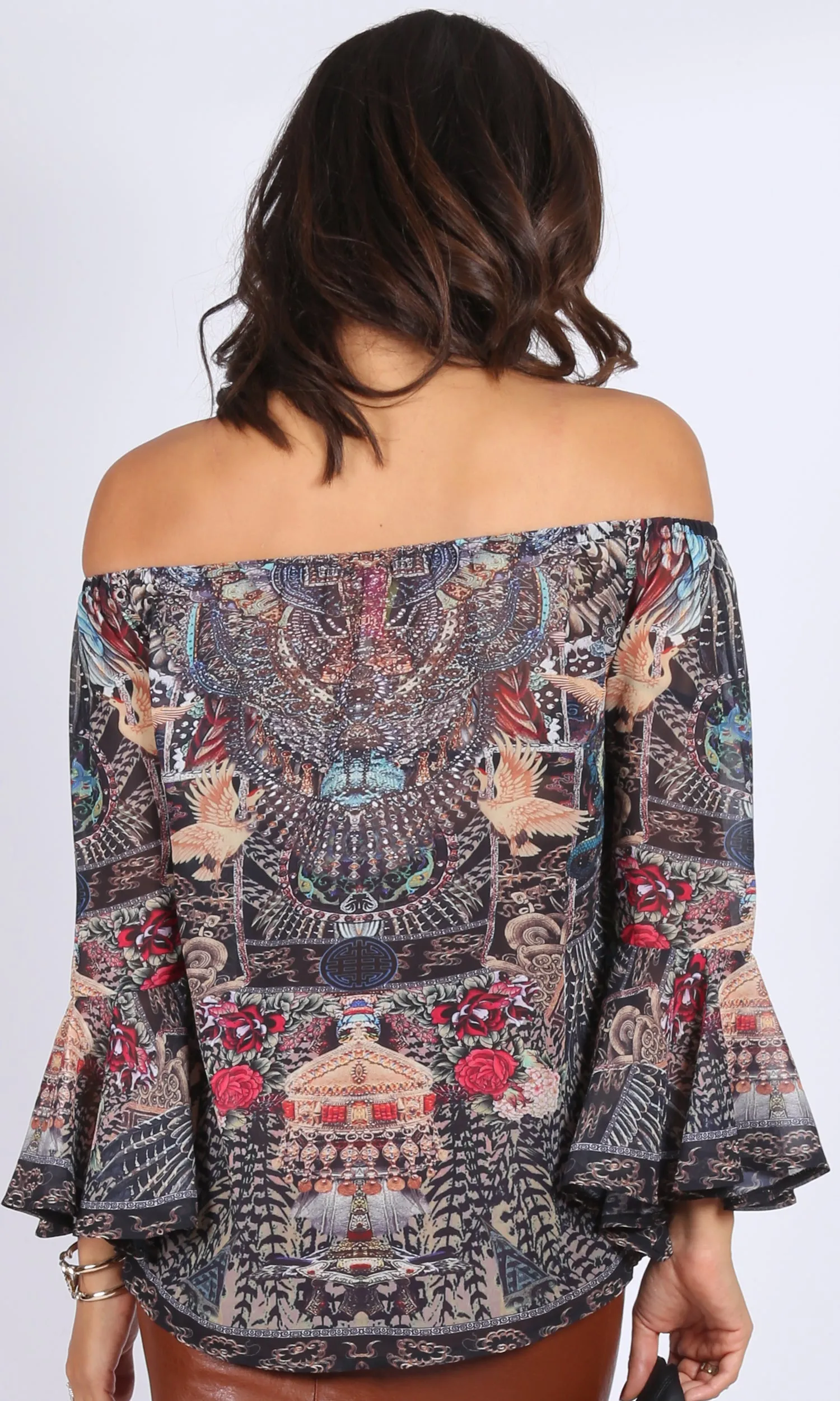 XW16056-3SS Off Shoulder Phoenix Boho Print Top (Pack)