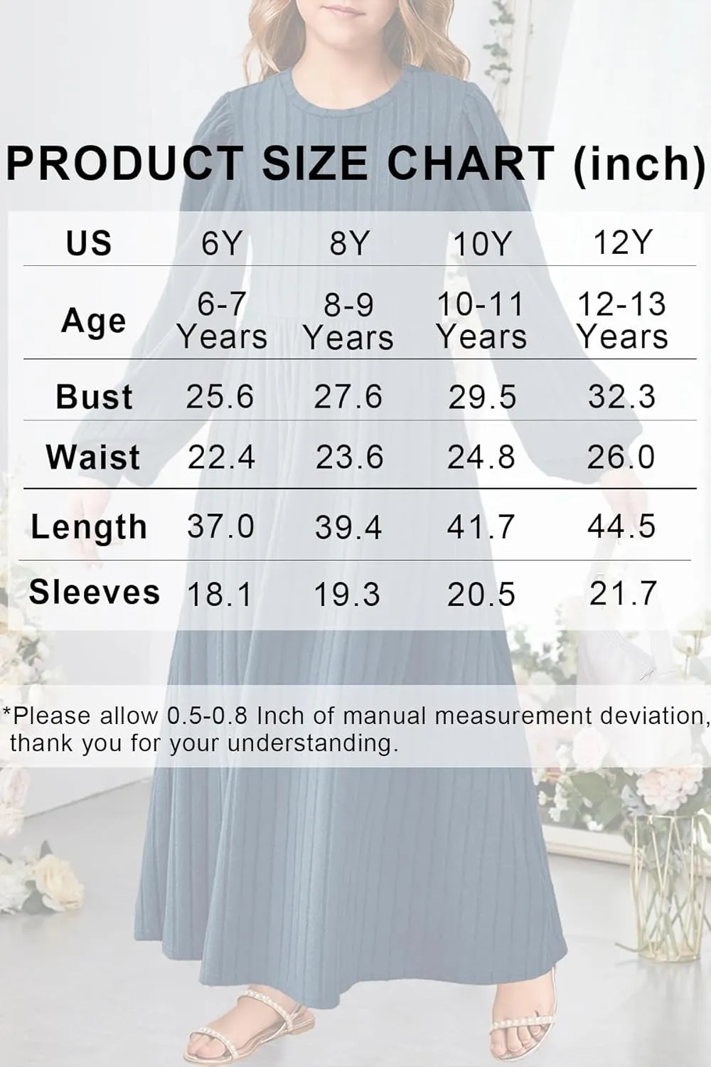 YOVION Girls Sweater Dress Fall Winter Lantern Long Sleeve Crew Neck Casual Flowy Knit Maxi Dresses with Pockets for 6-12 Y
