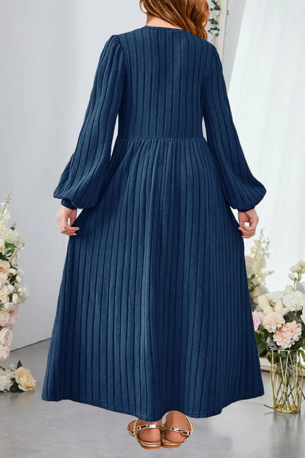 YOVION Girls Sweater Dress Fall Winter Lantern Long Sleeve Crew Neck Casual Flowy Knit Maxi Dresses with Pockets for 6-12 Y