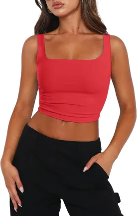 Zeagoo Women's Square Neck Sleeveless Crop Tops 2025 Cute Double Layer Seamless Slim Fit Y2k Tank Tops