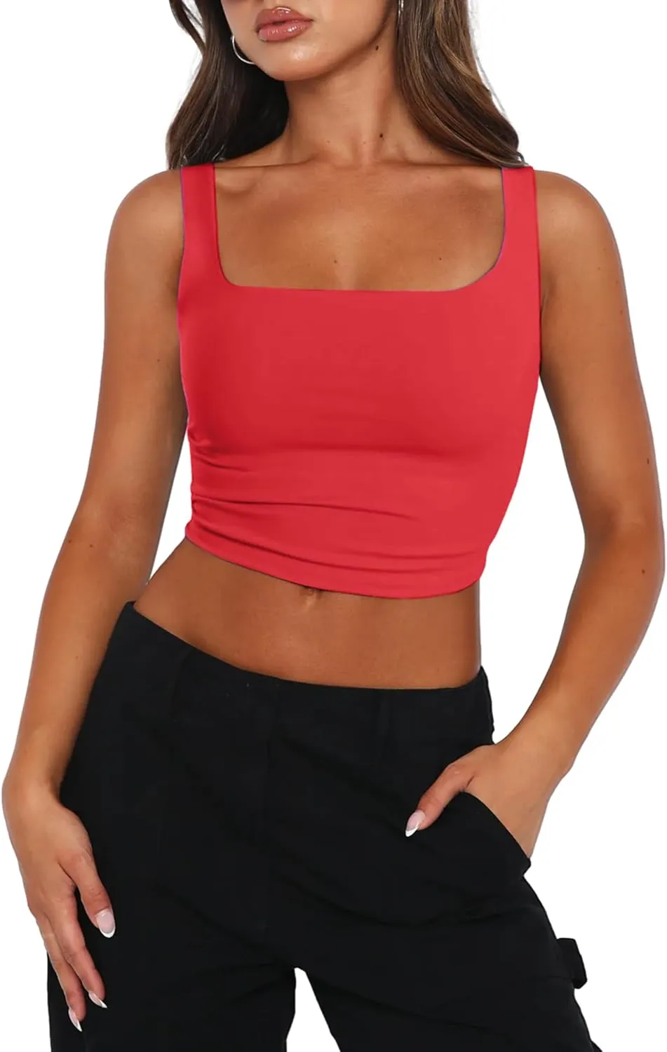 Zeagoo Women's Square Neck Sleeveless Crop Tops 2025 Cute Double Layer Seamless Slim Fit Y2k Tank Tops