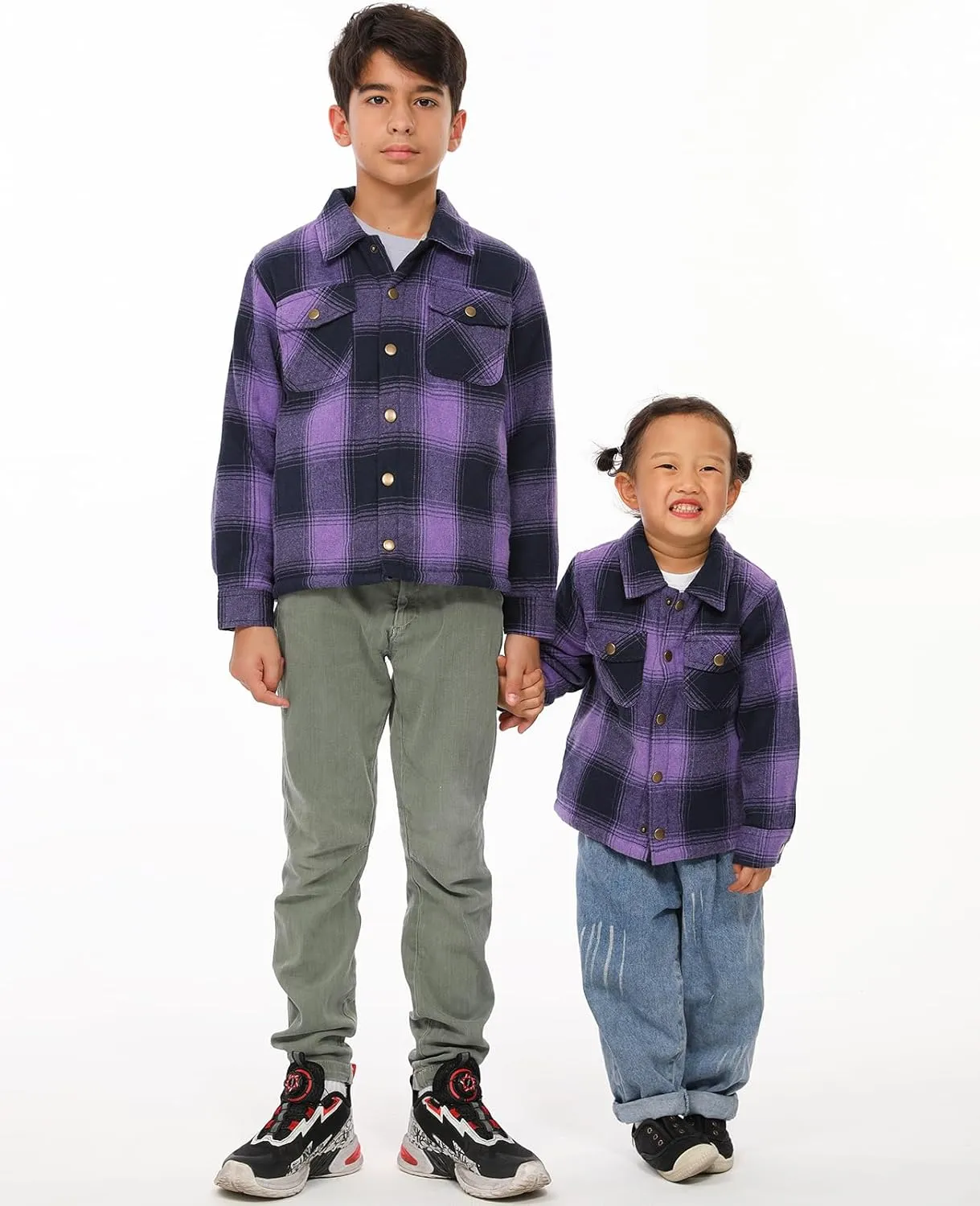 ZENTHACE Toddlers and Kids Boys Girls Sherpa Lined Snap Flannel Shirt Jacket,Cozy Plaid Flannel Shacket (Gender-Neutral)